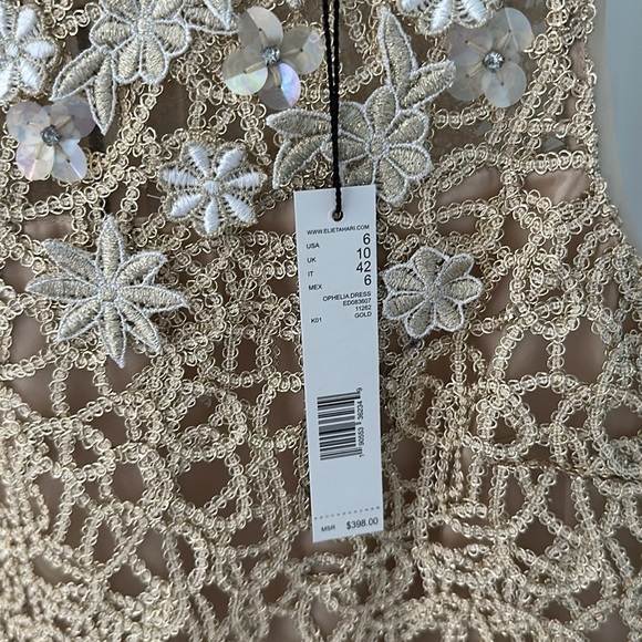 NWT Elie Tahari Gold Crochet Lace Dress - Picture 2 of 4